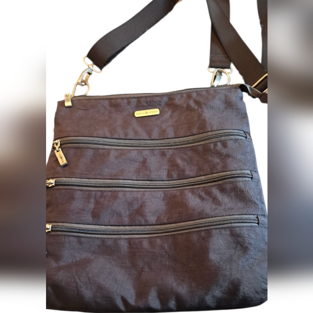 Sophia Vitoli Women's Grey/Pink Multi Zipper compartments Crossbody Bag